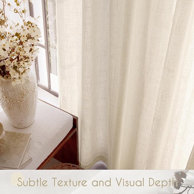 Apricot Linen Curtain 120 inch Length 2 Panels Set Back Tab Light Filtering Living Room Curtain Drapes Home Office Modern Minimalist Decor Farmhouse Boho Neutral Cream Semi Sheer Curtain 120 inch Long