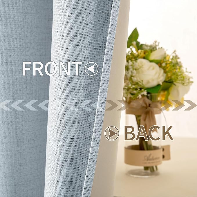 MIULEE Linen Textured Curtains for Bedroom Solid 100% Blackout Thermal Insulated Chambray Blue Grommet Room Darkening Curtains & Drapes Luxury Decor for Living Room 52 x 63 Inch (2 Panels)