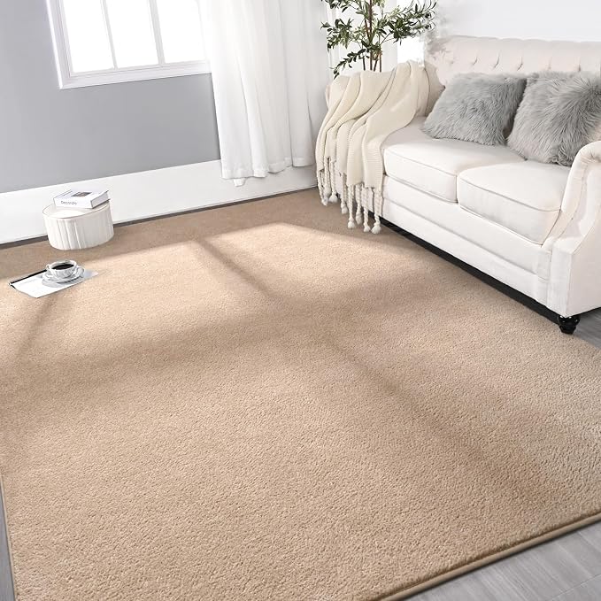 Gifeas Large Ultra Soft Modern Area Rugs for Living Room Bedroom, 4x6 Feet Beige Thickened Memory Foam Indoor Solid Minimalist Carpets, Non-Slip Comfy Rug for Boys Girls Nursery Room Home Decor