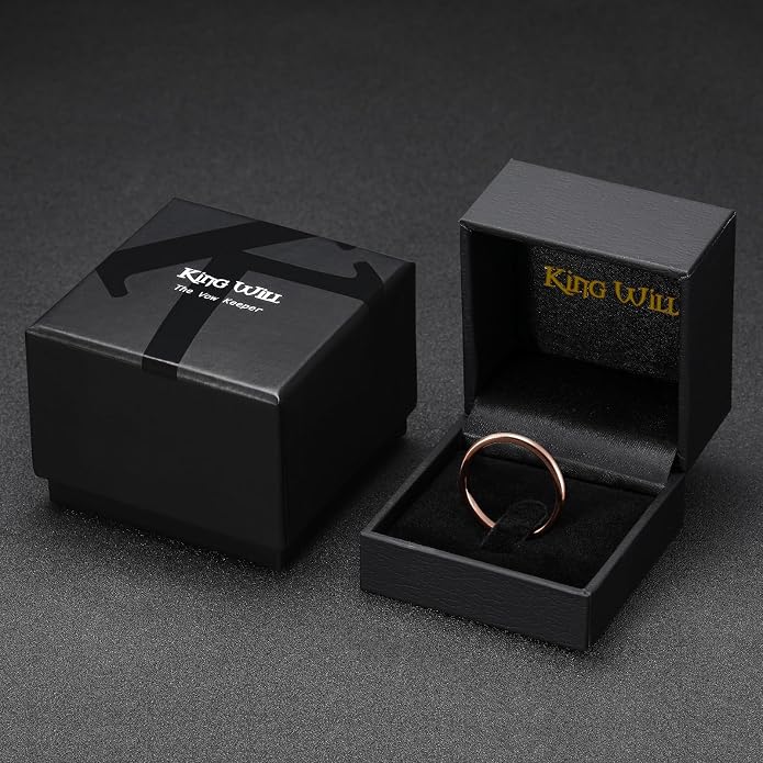 King Will Men's Women's Tungsten Carbide Ring 24k Gold Plated Rose Gold Plated Domed Polished Finish Wedding Band