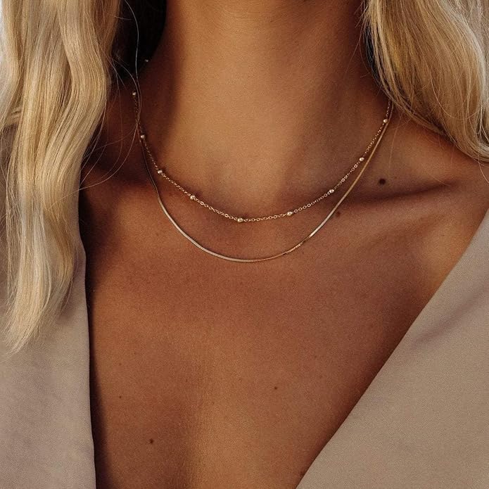 Freekiss Women's Layered Necklace Set - 3 Piece Dainty Gold Jewelry for Everyday Stacking | 14K Gold Plated Snake Chain, Rope Chain, Cuban Chain | Adjustable Length 14-18.5 Inch | Gift Ready