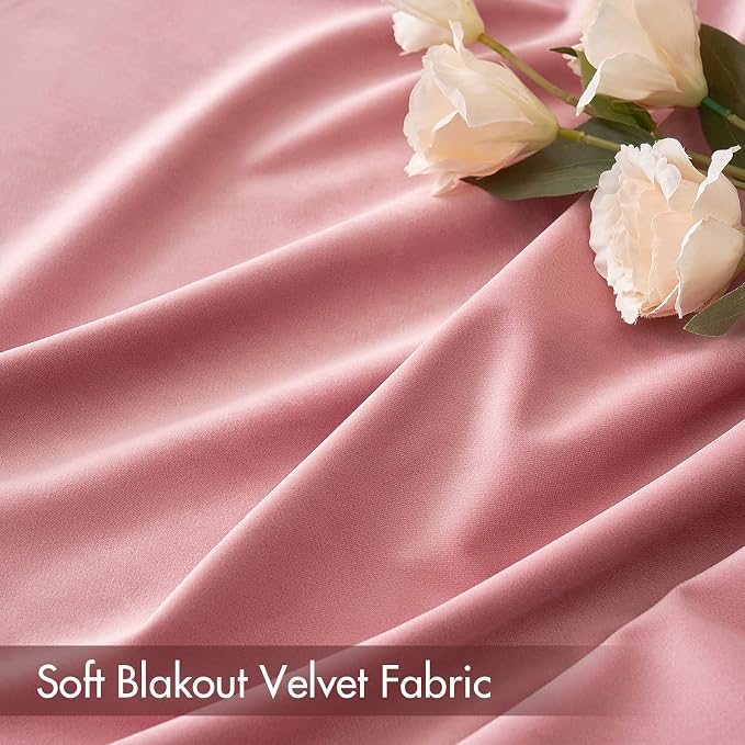MIULEE Pink Blackout Velvet Curtains Drapes 96 Inch Long 52"x96" Bedroom | Luxurious Bedroom Living Room Decor, Room Darkening, Thermal Insulated, Rod Pocket Design, Super Soft Fabric