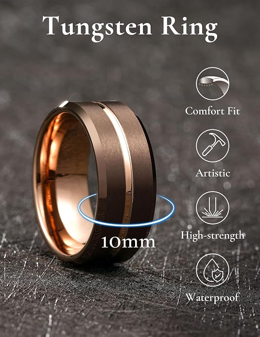 King Will Tungsten Carbide Wedding Band for Men Women-6/8/10mm Width Multicolor Available with Grooved Center Wedding Ring Suitable for Work, Gym Comfort Fit Size 4-16
