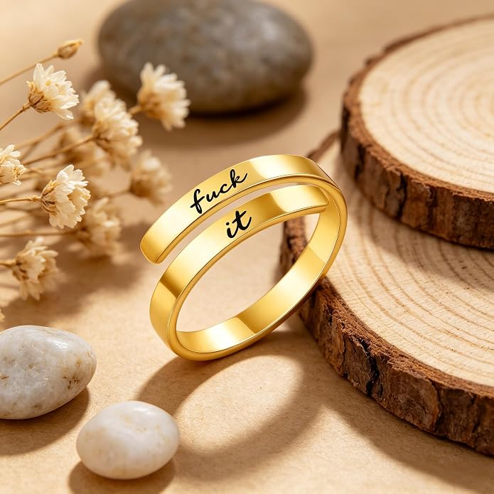 I Fcking Love You Ring, Stainless Steel Engraved Inspirational Words Heart Open Adults Women Vintage Promise Rings Lover Wife Jewelry