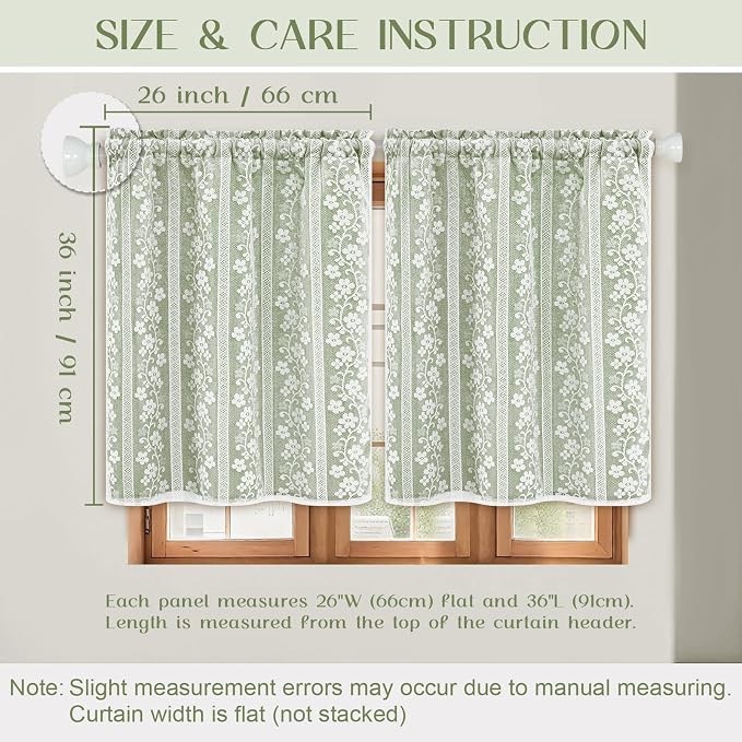 ASPMIZ Linen Kitchen Curtains Double Layer Kitchen Window Curtains Over Sink 36 Inch Sage Green Tier Curtain Light Filtering Rod Pocket Cafe Curtain Short Window Treatments with 2 Tiebacks, 26x36