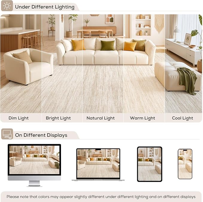 Nakagishi 6X8 Area Rugs Living Room: Washable Large Vintage Rug Neutral Non-Slip Soft Stain Resistant Indoor Carpet for Bedroom Nursery Dining Room Office Playroom - Beige