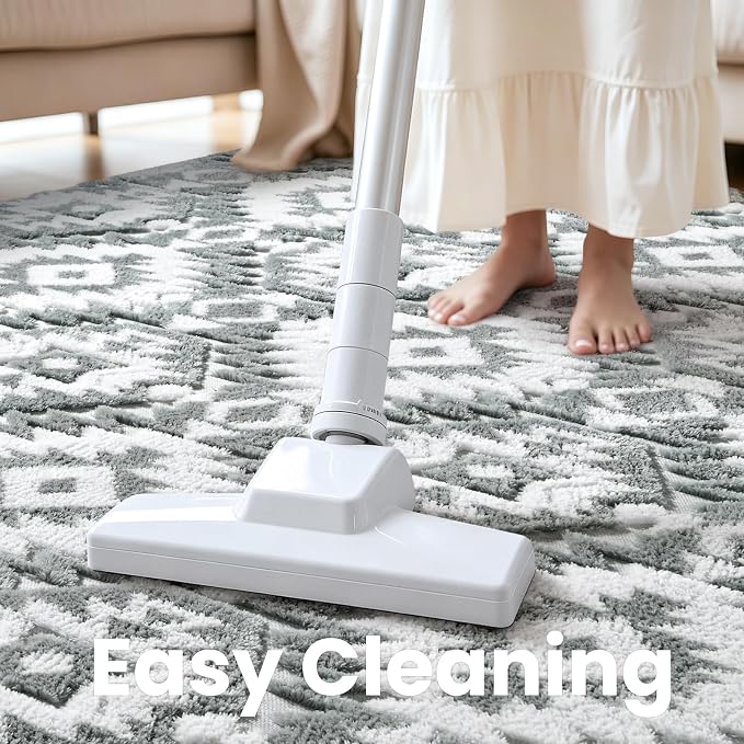 Macgace Soft Area Rug for Girls Bedroom, 3x5 Grey and White Shag Rugs | Washable Non-Slip Backing Medium Pile Modren Geometric Fuzzy Carpet for Kids Room, Classroom, Living Room, Dorm