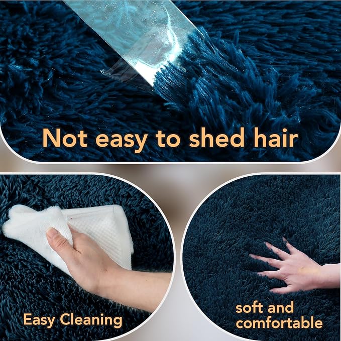 Large Rugs for Living Room 9x12: 9x12 Area Rugs for Living Room- Navy Blue Shag Rug for Bedroom- Fuzzy Plush Modern Carpets for Kids Room (Navy Blue, 9x12 Feet)