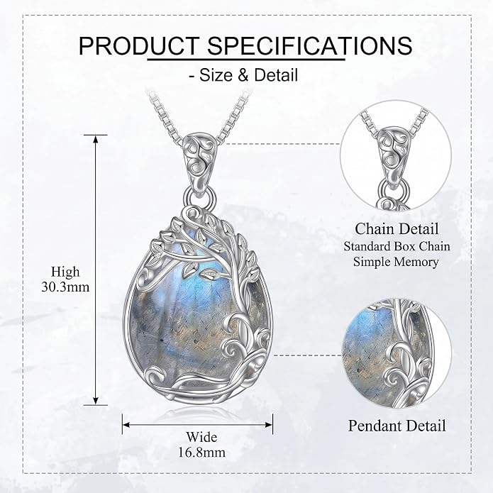 Teardrop Moonstone Necklace for Women Tree of Life/Filigree Birthstone Pendant Necklace Jewelry