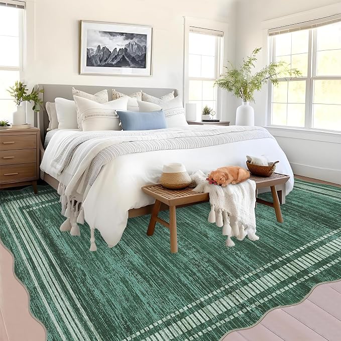 Garvee Scalloped Large Modern Christmas Area Rug 10x13 Washable Rug for Living Room, Non-Slip Soft Carpet for Bedroom, Scalloped Low-Pile Christmas Print Accent Rug for Dining Room Home Office, Green | Rugs for Living Room, Non-Slip Soft Carpet for Bed...