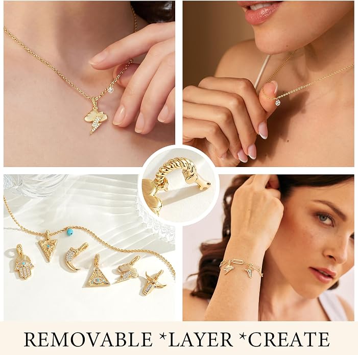 Fashion Dainty Necklace for Women - 14K Gold Plated Detachable Pendant with Cubic Zirconia Accent, Hypoallergenic Layering Jewelry for Women, Trendy Storm Charm Necklace for Daily Wear & Gifting