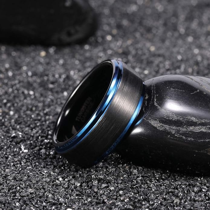 TRUMIUM 4mm 6mm 8mm Tungsten Rings for Men Women Silver Blue Rose Gold Plated Black Tungsten Wedding Band Matte Brushed Finish Comfort Fit Size 4-15