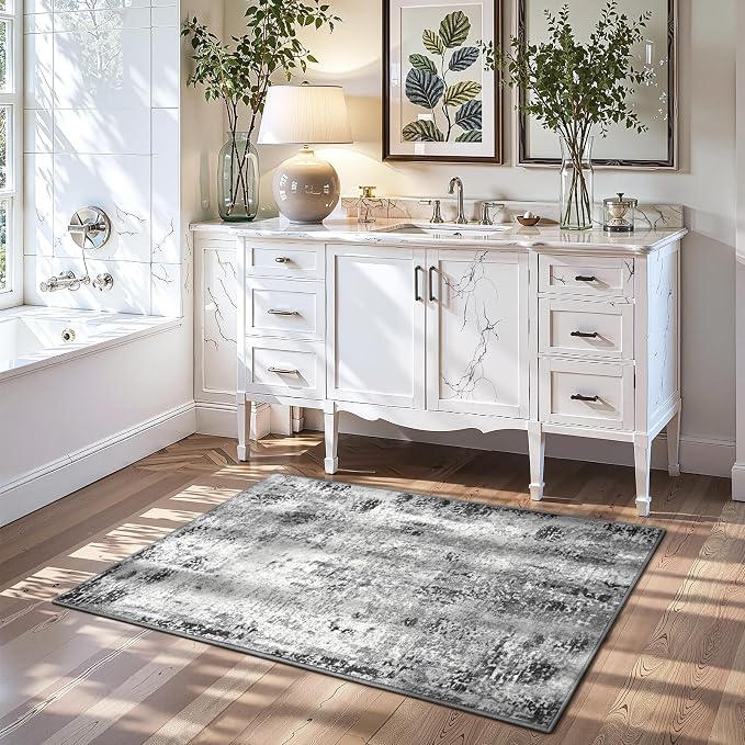 2x5 Grey Rug Runners for Hallways Kitchen Runner Rug Non Slip Washable Black Long Runner Rugs with Rubber Backing Soft Abstract Carpet Runner for Bedroom, Kitchen, Bathroom, Entryway
