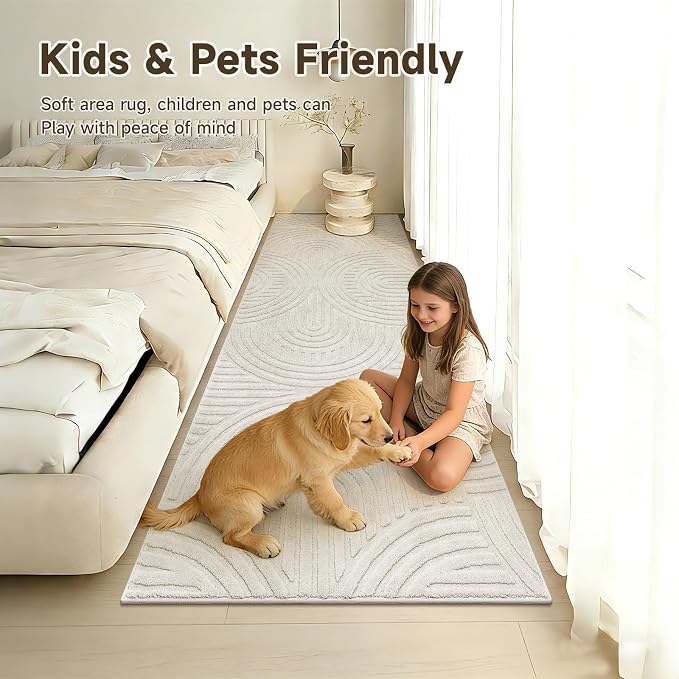 Pauwer Area Rugs for Living Room 3x8, Non Slip Washable Modern Rug, Beige | Soft Fluffy, Boho Neutral, Indoor Floor Carpet, For Bedroom Entryway Dining Room Nursery Farmhouse