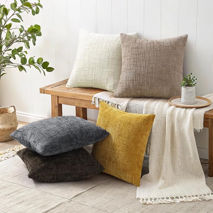 decorUhome Textured Chenille Throw Pillow Covers 16x16 Set of 2 Dark Grey | Fall Modern Farmhouse Soft Cozy Slubby Couch Pillow Cases Boho Decorative Pillow Cases for Bed Sofa Living Room Home Decor