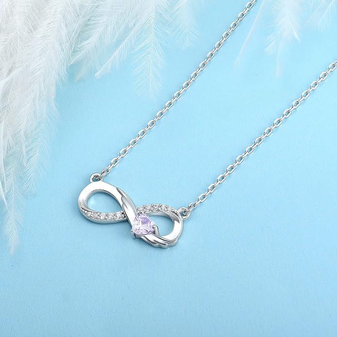 STARCHENIE Infinity Necklace 925 Sterling Silver Angel Wings Heart Birthstone Necklace for Women