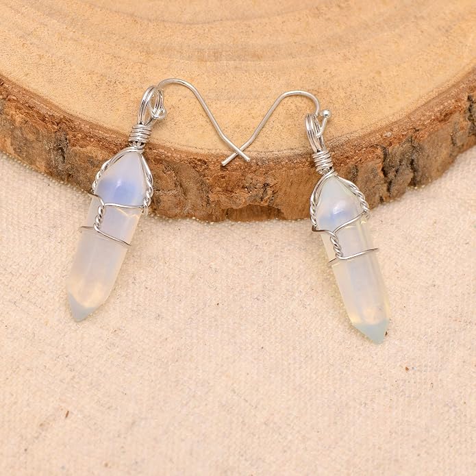Polished Stone Wire Wrapped Point Crystal Earrings for Women Reiki Energy Healing