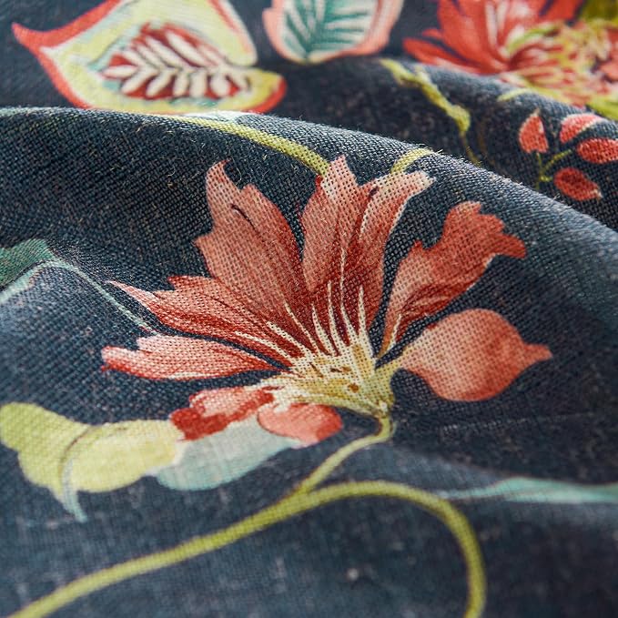 jinchan Dark Blue Floral Linen Curtains 63 Inch Vintage Back Tab 2 Panels | Farmhouse, cottage core, light filtering, semi sheer, drapes, flower, bedroom, living room, window treatment, rod pocket