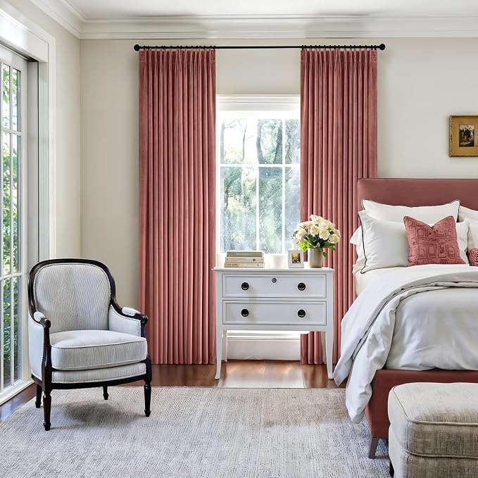 MIULEE Dusty Rose Velvet Curtains 96 inches Long, Pinch Pleated Blackout Drapes with Hooks, Thermal Insulated Pinch Pleat Panels for Bedroom Living Room, 2 Panels
