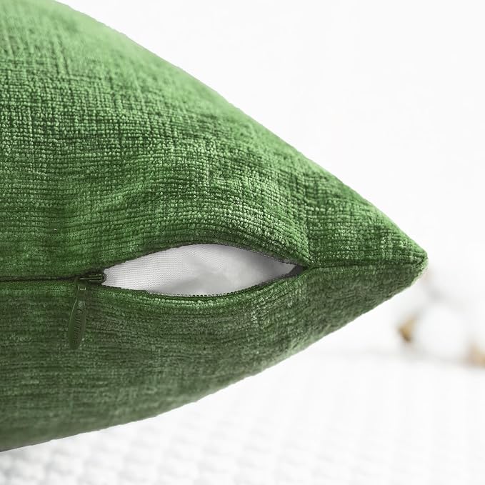 CaliTime Throw Pillow Covers Decorative 22 X 22 Inches Pack of 2 Cozy Chenille Cushion Cases for Couch Sofa Bed Living Room Home Forest Green