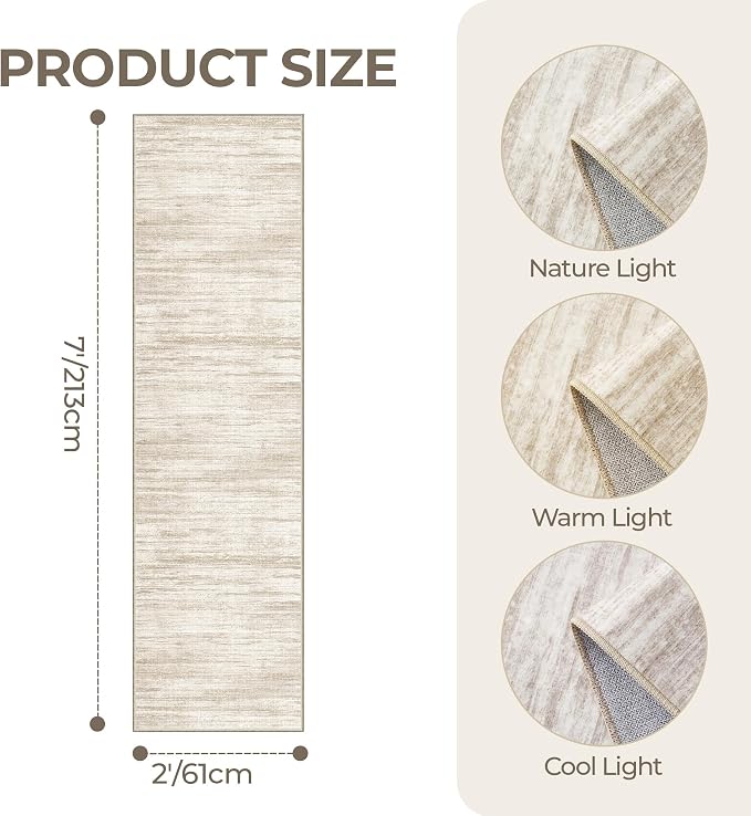 2x7 Runner Rug Non Slip,Washable Hallway Runner Rug,Brown | Neutral Rugs for Kitchen,Entryway,Bedroom,Bathroom,Nursery Room,Thin,Soft Runner Rug,Stain Resistant Indoor Carpet
