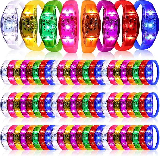 JellyArch 80 Pcs LED Glow Bracelets, Sound Activated LED Bracelets, Music Control Glow in The Dark Party Favors for Wedding, Raves, Concert, Camping, sporting Events, Party (Radiant Colors)