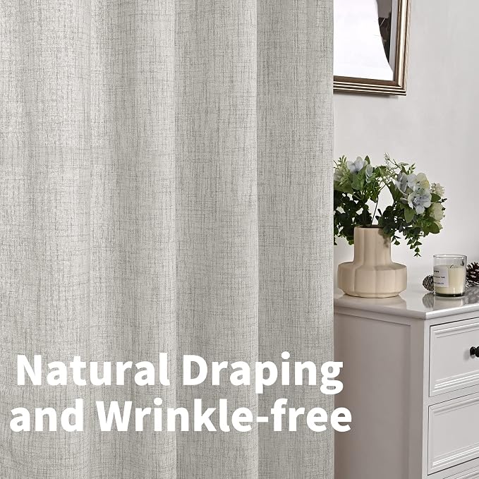YoungsTex Light Grey Linen Curtains 40 Inch Length, Light Filtering Short Drapes with Bronze Grommet Privacy for Bathroom Kitchen Window, 42 x 40 Inch, 2 Panels