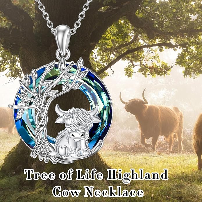 Highland Cow Gifts for Women 925 Sterling Silver Highland Cow Birthstone Necklace Fluffy Cow Jewelry Gifts Birthday Christmas