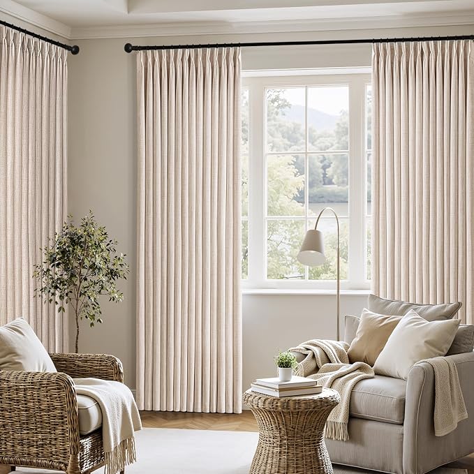 MIULEE Pinch Pleated Thick Linen Curtains 40x102 Inch 4 Panels Set, Linen | Back Tab, Memory Trained, Pinch Pleat, Semi Sheer, Light Filtering Curtains, Window Drapes for Living Room Bedroom