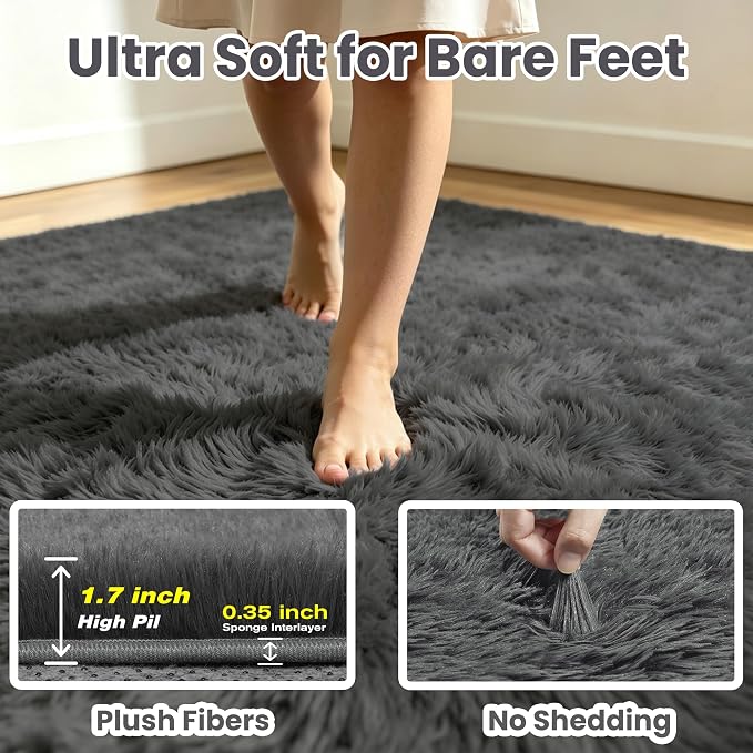 8x10 Area Rug for Living Room, Ultra Soft Fluffy Grey Rugs for Bedroom, Non Slip Large Shag Carpet, Fuzzy Plush Nursery Rug, Thick Washable Indoor Floor Carpets for Kids Office Dorm Home Decor