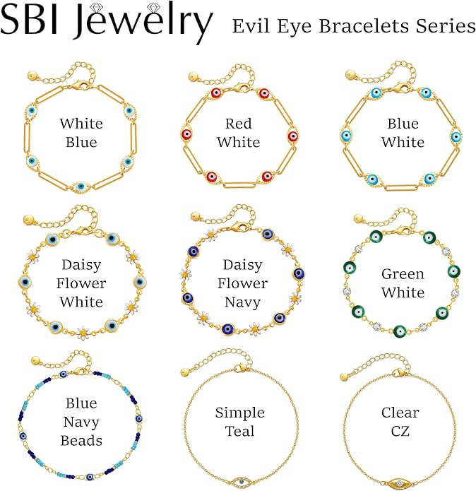 Lucky Evil Eye Bracelet for Women Family Lucky Charm Blue Red White Clear CZ Cubic Zirconia Spiritual Bracelet Birthday Anniversary