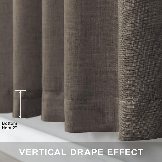 96 Inch Long Dark Brown Living Room Curtains for Window Treatments Back Tab Elegant Modern Farmhouse Style Light Soft Linen Sheer Bedroom Curtains & Drapes 96 Length 2 Panel Sets Chocolate Cappuccino