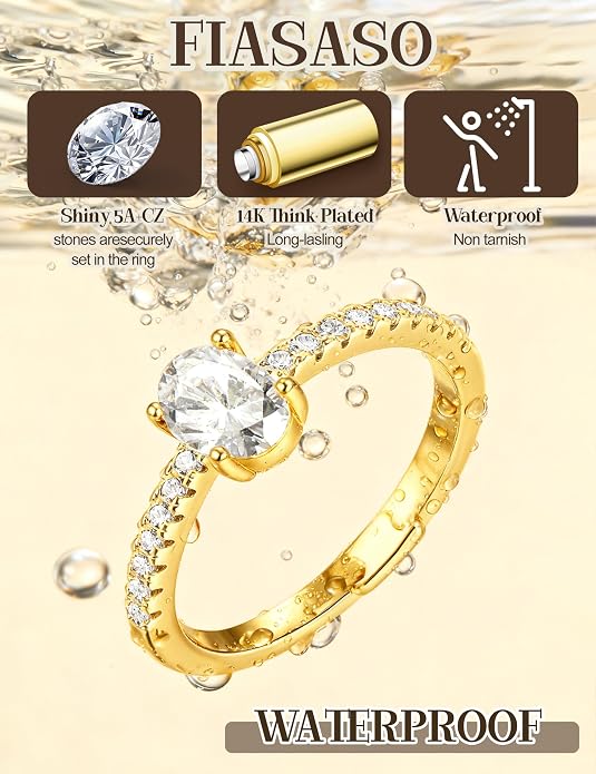 FIASASO Gold Rings for Women Non Tarnish - 5Pcs Dainty Stackable Rings 14K Gold Plated Cubic Zirconia Stacking Rings Non Tarnish Waterproof Minimalist Thin Stack Ring Size 5 6 7 8 9 10