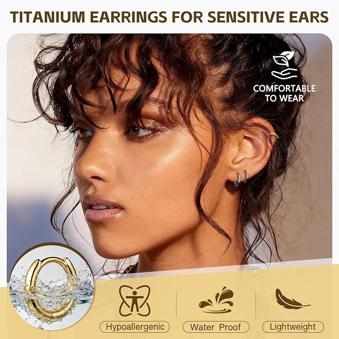 AOEDEJ G23 Titanium Black/Steel Gray/Gold Hoop Earrings 18G Small Huggie Hoop Earrings 8mm/10mm/12mm Cartilage for Sensitive Ears for Multiple Piercing Cartilage Hoop Earring Stack Jewelry