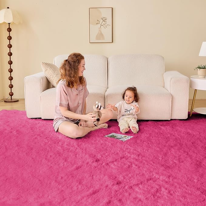 OPPODREAM 5x7 Hot Pink Rugs for Bedroom, Ultra-Soft Fluffy Area Rugs for Living Room, 5 x 7 Shag Carpet for Nursery, Kids, Girl, Boy, Baby, Plush, Fuzzy, Shaggy, Cute Home Decor