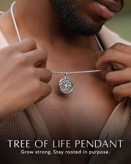RTZN® Pendant Necklace for Men – Premium Stainless Steel Silver Pendant Necklace with 22" Chain – Waterproof & Non-Tarnish Small Pendants for Men – Bold Symbols of Strength & Legacy
