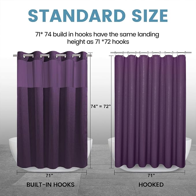 EUTXL Heavyweight Purple Hotel Style Shower Curtain with Snap in Liner - 256GSM Waffle Textured,Hotel Grade,Spa Like Bath Curtain,71W x 74H