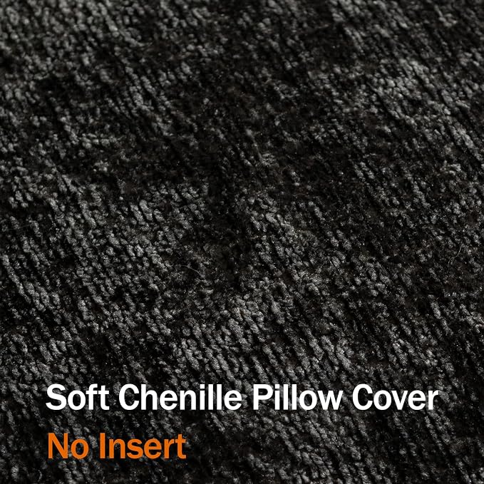 DEZENE Pack of 2 Black Decorative Throw Pillow Covers 18x18 Cozy Soft Chenille Accent Vintage Square Couch Pillow Covers for Home Decor Bed Sofa Living Room