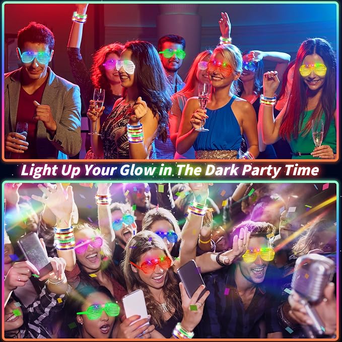 80 Pcs Glow in the Dark Party Supplies with Light up Glasses LED Bracelets 10 Neon Colors Glow Stick Bracelet Flashing Glasses for Kids Adult Rave Birthday Halloween Christmas Party Toys Favors