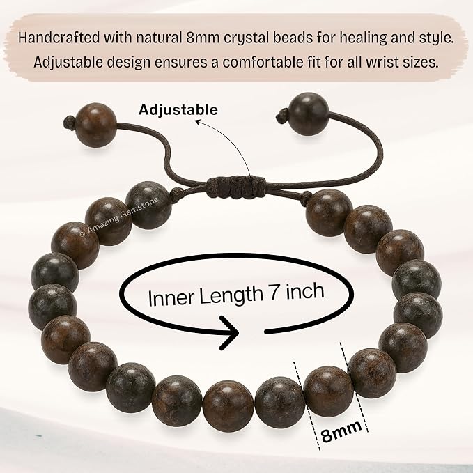 Amazing Gemstone Brown Snowflake Obsidian Bracelet for Women Men's Gifts - Protection Healing Crystal Bracelet - 8mm Gemstone Beaded Adjustable Bracelet Pulseras para Hombres Mujer Stocking Stuffers