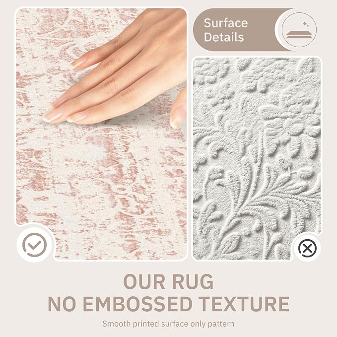 Soalmost Pink 8x10 Area Rugs for Baby Girl Nursery, Washable Soft Rugs | Vintage Floral Non-Slip Low Pile Throw Carpet for Living Room Dining Room Bedroom Kids Playroom 8'x10'