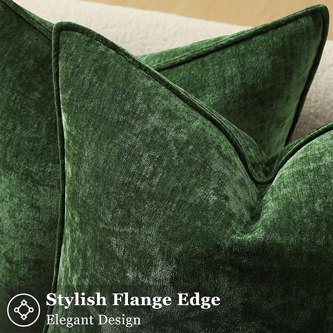 decorUhome Chenille Moss Green Velvet Throw Pillow Covers 16x16 Set of 2 | Fall Soft Couch Decorative Modern Farmhouse Pillow Cases with Elegant Design for Sofa Bed Living Room Home Decor