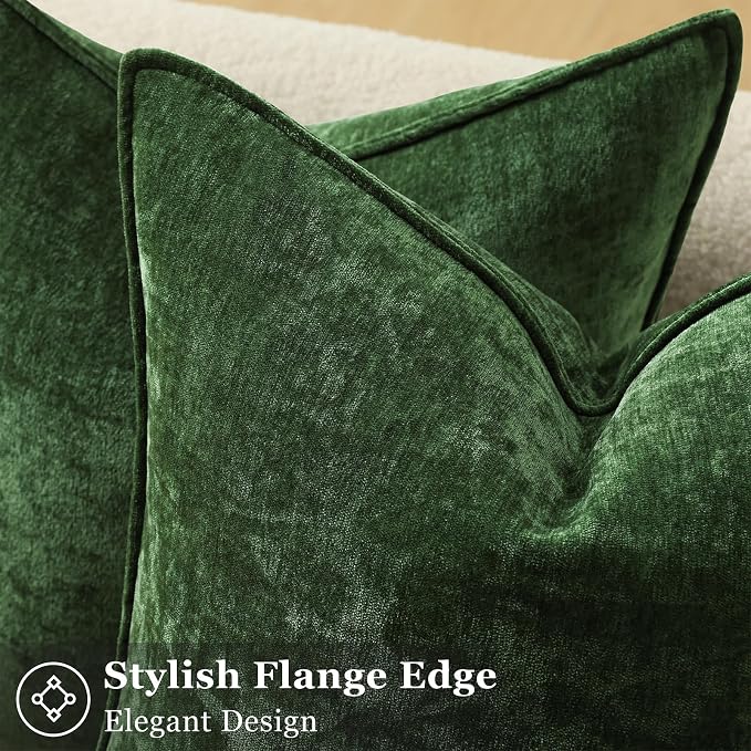 decorUhome Chenille Moss Green Velvet Throw Pillow Covers 12x20 Set of 2 | Fall Soft Lumbar Couch Decorative Modern Farmhouse Pillow Cases with Elegant Design for Sofa Bed Living Room Home Decor