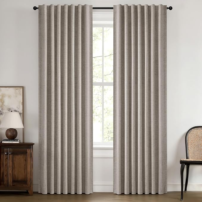 MIULEE 100% Blackout Linen Curtains for Bedroom 42 x 84 Inch Greige 2 Panel | Thermal Insulated, Room Darkening Drapes for Living Room, Back Tab Rod Pocket Pinch Pleated, Solid Luxury Decor