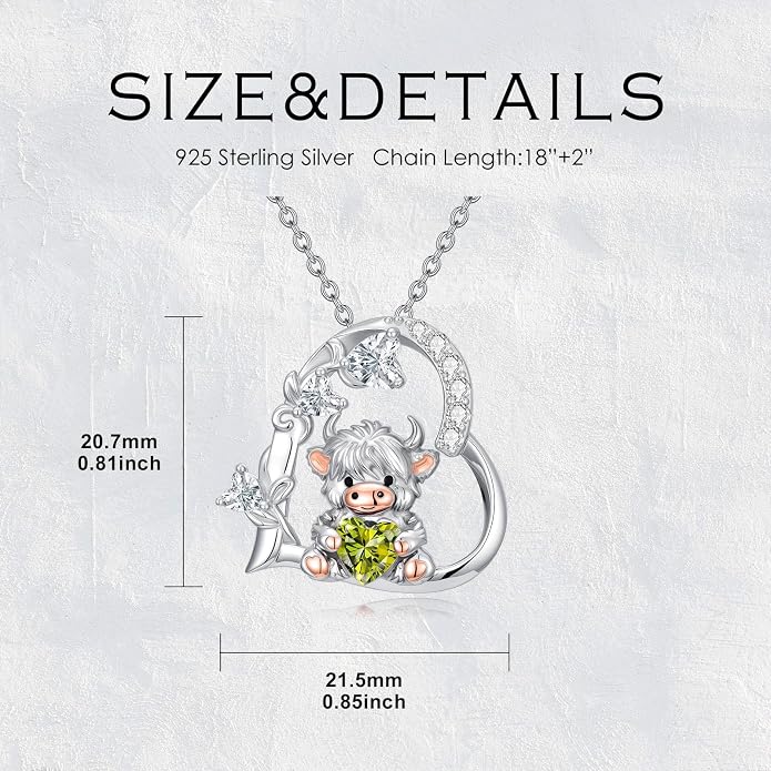 PELOVNY Teddy Bear Necklace for Women 925 Sterling Silver Bear/Highland Cow/Fox/Cat/Axolotl Birthstone Necklace Christmas Birthday Jewelry Gifts for Mom Daughter Wife Sister