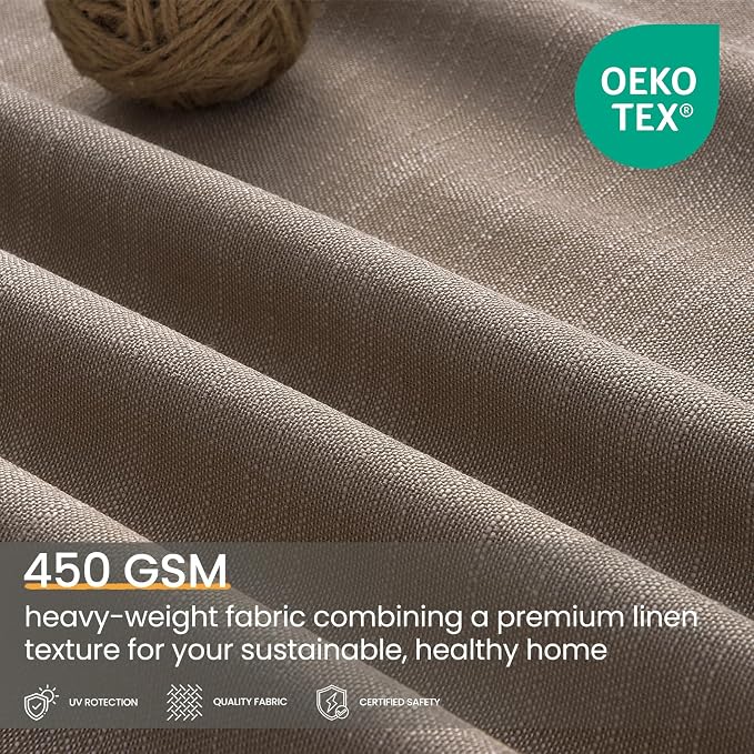 Topfinel Dark Flax Blackout Curtains 102 Inch Long 2 Panels Set, Taupe Linen Room Darkening Drapes Back Tab and Rod Pocket High-End Memory Trained Panels for Modern Boho Family Homes 52" W*102" L