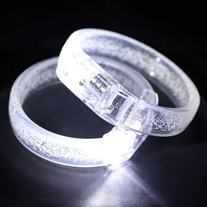 LED Light up Bracelets, White Glow Wristbands Party Favors Toys Supplies for Birthday, Halloween, Carnivals Parties, Clear Case 50 Pack