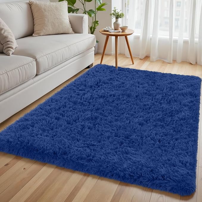 4x6 Area Rug for Living Room, Ultra Soft Fluffy Shag Rugs for Bedroom, Non-Slip Large Fuzzy Plush Rug Indoor Floor Carpet for Nursery Kids Office Dorm Modern Decor, Navy Blue