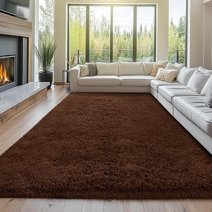 10x12 Brown Shag Area Rug for Living Room - Chocolate Brown Large Rugs | Hides Stains and Spills - Plush Underfoot - Durable and Long-Lasting - Effortless to Maintain