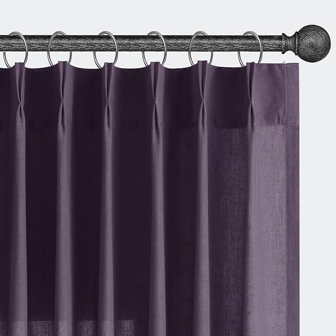 Aersas Plum Pinch Pleated Linen Curtains 84 Inch Length 2 Panels for Living Room Bedroom Semi Sheer Window Curtain Boho Neutral Back Tab Pinch Pleat Drape with Hooks 40x84